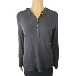 Polo Jeans Women's Black Vintage Y2K Waffle Knit Henley Hoodie Size Small